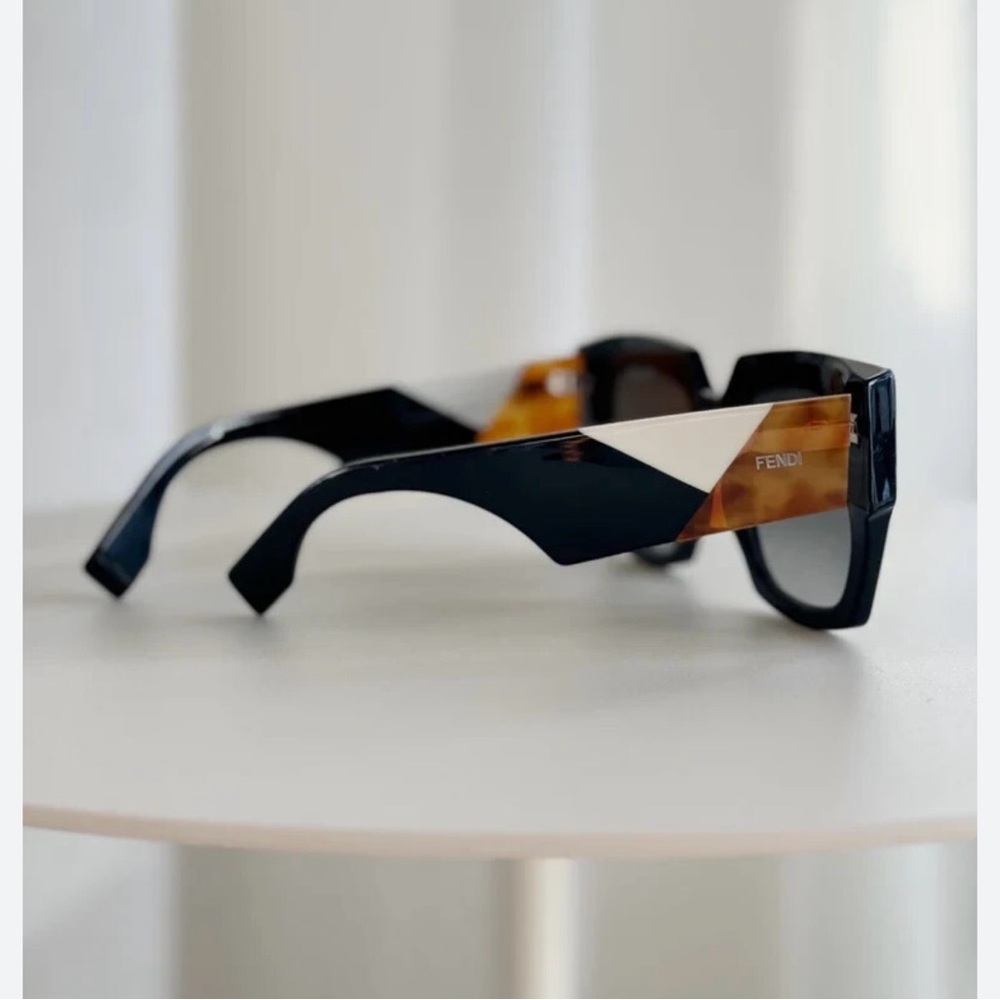Fendi Black Square Sunglasses with Tortoise, White & Blue Accents - Picture 8 of 11